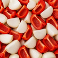 White Onions & Red Bell Peppers Quartered