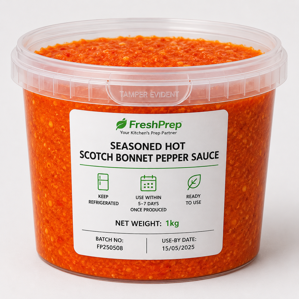 Cooked  & Seasoned Hot Scotch Bonnet Pepper Sauce (1KG)