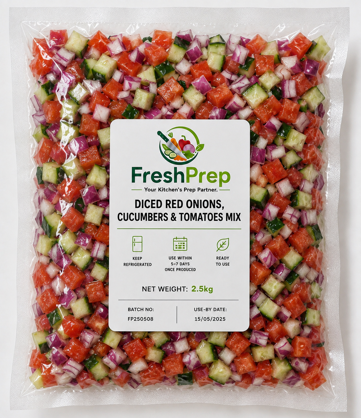 diced Red Onions , diced cucumbers, diced tomatoes mix