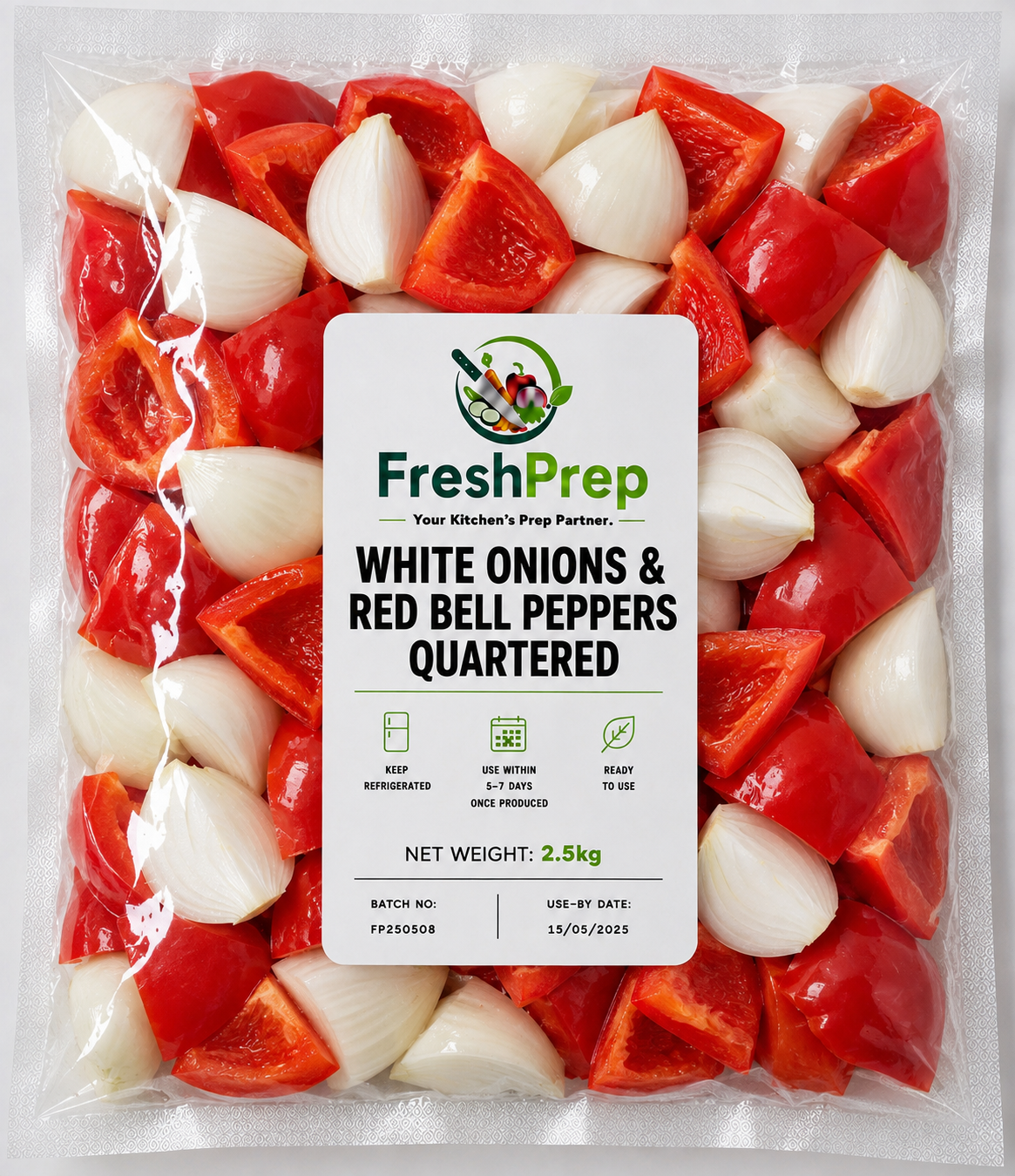 White Onions & Red Bell Peppers Quartered
